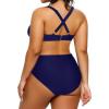 imageYonique Women Plus Size Two Piece Swimsuits High Waisted Bikini Set Tie Knot Bathing Suits Tummy Control Swimwear Navy Blue 18Plus