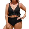 imageYonique Women Plus Size Two Piece Swimsuits High Waisted Bikini Set Tummy Control Bathing Suits Ruffle SwimwearBlack