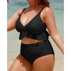 imageYonique Women Plus Size Two Piece Swimsuits High Waisted Bikini Set Tummy Control Bathing Suits Ruffle SwimwearBlack