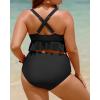imageYonique Women Plus Size Two Piece Swimsuits High Waisted Bikini Set Tummy Control Bathing Suits Ruffle SwimwearBlack