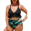 imageYonique Women Plus Size Two Piece Swimsuits High Waisted Bikini Set Tummy Control Bathing Suits Ruffle SwimwearBlack and Flowers