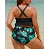 imageYonique Women Plus Size Two Piece Swimsuits High Waisted Bikini Set Tummy Control Bathing Suits Ruffle SwimwearBlack and Flowers