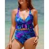imageYonique Women Plus Size Two Piece Swimsuits High Waisted Bikini Set Tummy Control Bathing Suits Ruffle SwimwearBlue Leaves