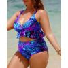 imageYonique Women Plus Size Two Piece Swimsuits High Waisted Bikini Set Tummy Control Bathing Suits Ruffle SwimwearBlue Leaves