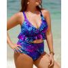 imageYonique Women Plus Size Two Piece Swimsuits High Waisted Bikini Set Tummy Control Bathing Suits Ruffle SwimwearBlue Leaves