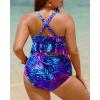 imageYonique Women Plus Size Two Piece Swimsuits High Waisted Bikini Set Tummy Control Bathing Suits Ruffle SwimwearBlue Leaves
