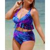 imageYonique Women Plus Size Two Piece Swimsuits High Waisted Bikini Set Tummy Control Bathing Suits Ruffle SwimwearBlue Leaves