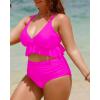 imageYonique Women Plus Size Two Piece Swimsuits High Waisted Bikini Set Tummy Control Bathing Suits Ruffle SwimwearHot Pink