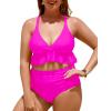 imageYonique Women Plus Size Two Piece Swimsuits High Waisted Bikini Set Tummy Control Bathing Suits Ruffle SwimwearHot Pink