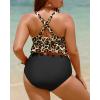 imageYonique Women Plus Size Two Piece Swimsuits High Waisted Bikini Set Tummy Control Bathing Suits Ruffle SwimwearLeopard and Black