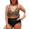imageYonique Women Plus Size Two Piece Swimsuits High Waisted Bikini Set Tummy Control Bathing Suits Ruffle SwimwearLeopard and Black