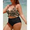 imageYonique Women Plus Size Two Piece Swimsuits High Waisted Bikini Set Tummy Control Bathing Suits Ruffle SwimwearLeopard and Black
