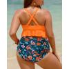 imageYonique Women Plus Size Two Piece Swimsuits High Waisted Bikini Set Tummy Control Bathing Suits Ruffle SwimwearOrange Flowers