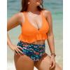 imageYonique Women Plus Size Two Piece Swimsuits High Waisted Bikini Set Tummy Control Bathing Suits Ruffle SwimwearOrange Flowers