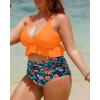 imageYonique Women Plus Size Two Piece Swimsuits High Waisted Bikini Set Tummy Control Bathing Suits Ruffle SwimwearOrange Flowers