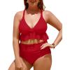 imageYonique Women Plus Size Two Piece Swimsuits High Waisted Bikini Set Tummy Control Bathing Suits Ruffle SwimwearRed