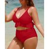 imageYonique Women Plus Size Two Piece Swimsuits High Waisted Bikini Set Tummy Control Bathing Suits Ruffle SwimwearRed