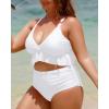 imageYonique Women Plus Size Two Piece Swimsuits High Waisted Bikini Set Tummy Control Bathing Suits Ruffle SwimwearWhite