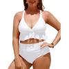 imageYonique Women Plus Size Two Piece Swimsuits High Waisted Bikini Set Tummy Control Bathing Suits Ruffle SwimwearWhite