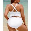 imageYonique Women Plus Size Two Piece Swimsuits High Waisted Bikini Set Tummy Control Bathing Suits Ruffle SwimwearWhite