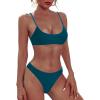 imageYonique Women Thong Brazilian Bikini Set with Padded Scoop Neck Bikini Top Two Piece Bathing Suit Peacock Blue S