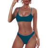 imageYonique Women Thong Brazilian Bikini Set with Padded Scoop Neck Bikini Top Two Piece Bathing Suit Peacock Blue S