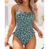 imageYonique Womens Athletic Swimsuits One Piece Bathing Suit Sport Training SwimwearDrawstringgreen and White Flower