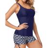 imageYonique Womens Tankini Swimsuit  Two Piece Bathing Suits with Shorts Tummy Control Swimwear Navy Blue Geometry L