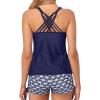 imageYonique Womens Tankini Swimsuit  Two Piece Bathing Suits with Shorts Tummy Control Swimwear Navy Blue Geometry L