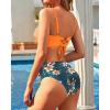 imageYonique Womens Two Piece High Waisted Bikini Set Tummy Control Swimsuit Full Coverage Bathing SuitOrange Flowers