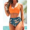 imageYonique Womens Two Piece High Waisted Bikini Set Tummy Control Swimsuit Full Coverage Bathing SuitOrange Flowers