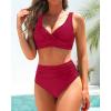 imageYonique Womens Two Piece High Waisted Bikini Set Tummy Control Swimsuit Full Coverage Bathing SuitRed