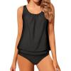 imageYonique Women 2 Piece Blouson Tankini Swimsuits Tummy Control Bathing Suits Athletic SwimwearBlack