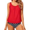 imageYonique Women 2 Piece Blouson Tankini Swimsuits Tummy Control Bathing Suits Athletic SwimwearRed Polka Dot