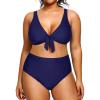 imageYonique Women Plus Size Two Piece Swimsuits High Waisted Bikini Set Tie Knot Bathing Suits Tummy Control Swimwear Navy Blue 18Plus