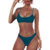 imageYonique Women Thong Brazilian Bikini Set with Padded Scoop Neck Bikini Top Two Piece Bathing Suit Peacock Blue S