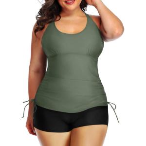 imageYonique Women Plus Size Tankini with Shorts Two Piece Bathing Suits Athletic Swimsuits Tummy Control SwimwearArmy Green