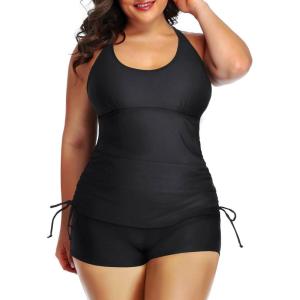 imageYonique Women Plus Size Tankini with Shorts Two Piece Bathing Suits Athletic Swimsuits Tummy Control SwimwearBlack