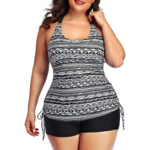 imageYonique Women Plus Size Tankini with Shorts Two Piece Bathing Suits Athletic Swimsuits Tummy Control SwimwearBlack White