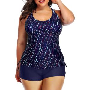 imageYonique Women Plus Size Tankini with Shorts Two Piece Bathing Suits Athletic Swimsuits Tummy Control SwimwearBlue Colorful Galaxy