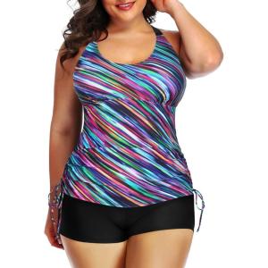imageYonique Women Plus Size Tankini with Shorts Two Piece Bathing Suits Athletic Swimsuits Tummy Control SwimwearColorful Stripes