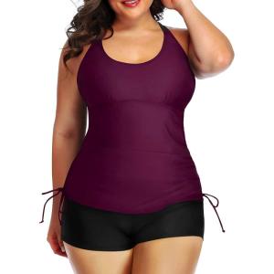 imageYonique Women Plus Size Tankini with Shorts Two Piece Bathing Suits Athletic Swimsuits Tummy Control SwimwearDark Purple
