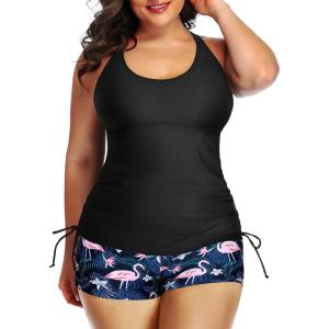 imageYonique Women Plus Size Tankini with Shorts Two Piece Bathing Suits Athletic Swimsuits Tummy Control SwimwearFlamingo
