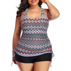 imageYonique Women Plus Size Tankini with Shorts Two Piece Bathing Suits Athletic Swimsuits Tummy Control SwimwearGeometric Pink