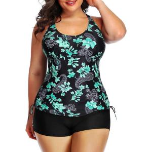 imageYonique Women Plus Size Tankini with Shorts Two Piece Bathing Suits Athletic Swimsuits Tummy Control SwimwearGreen Paisley