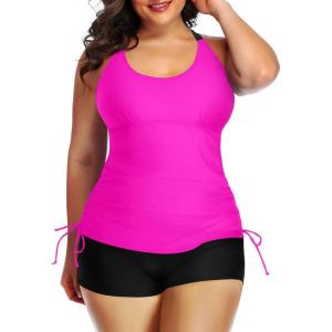 imageYonique Women Plus Size Tankini with Shorts Two Piece Bathing Suits Athletic Swimsuits Tummy Control SwimwearHot Pink