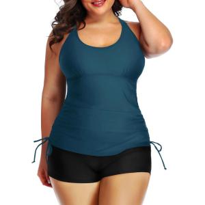 imageYonique Women Plus Size Tankini with Shorts Two Piece Bathing Suits Athletic Swimsuits Tummy Control SwimwearMalachite Green