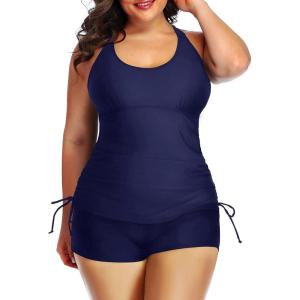 imageYonique Women Plus Size Tankini with Shorts Two Piece Bathing Suits Athletic Swimsuits Tummy Control SwimwearNavy Blue