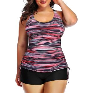imageYonique Women Plus Size Tankini with Shorts Two Piece Bathing Suits Athletic Swimsuits Tummy Control SwimwearPink Stripes