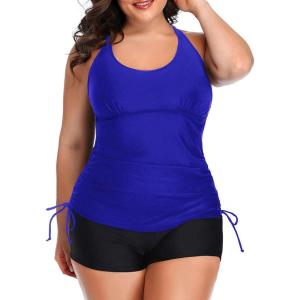 imageYonique Women Plus Size Tankini with Shorts Two Piece Bathing Suits Athletic Swimsuits Tummy Control SwimwearRoyal Blue